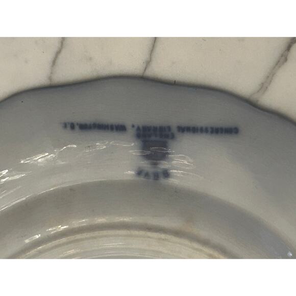 RARE Flow Blue Congressional Library England Washington DC Souvenir Plate BBVF - Picture 7 of 8
